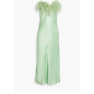 Elegant Green Feather Trim Dress